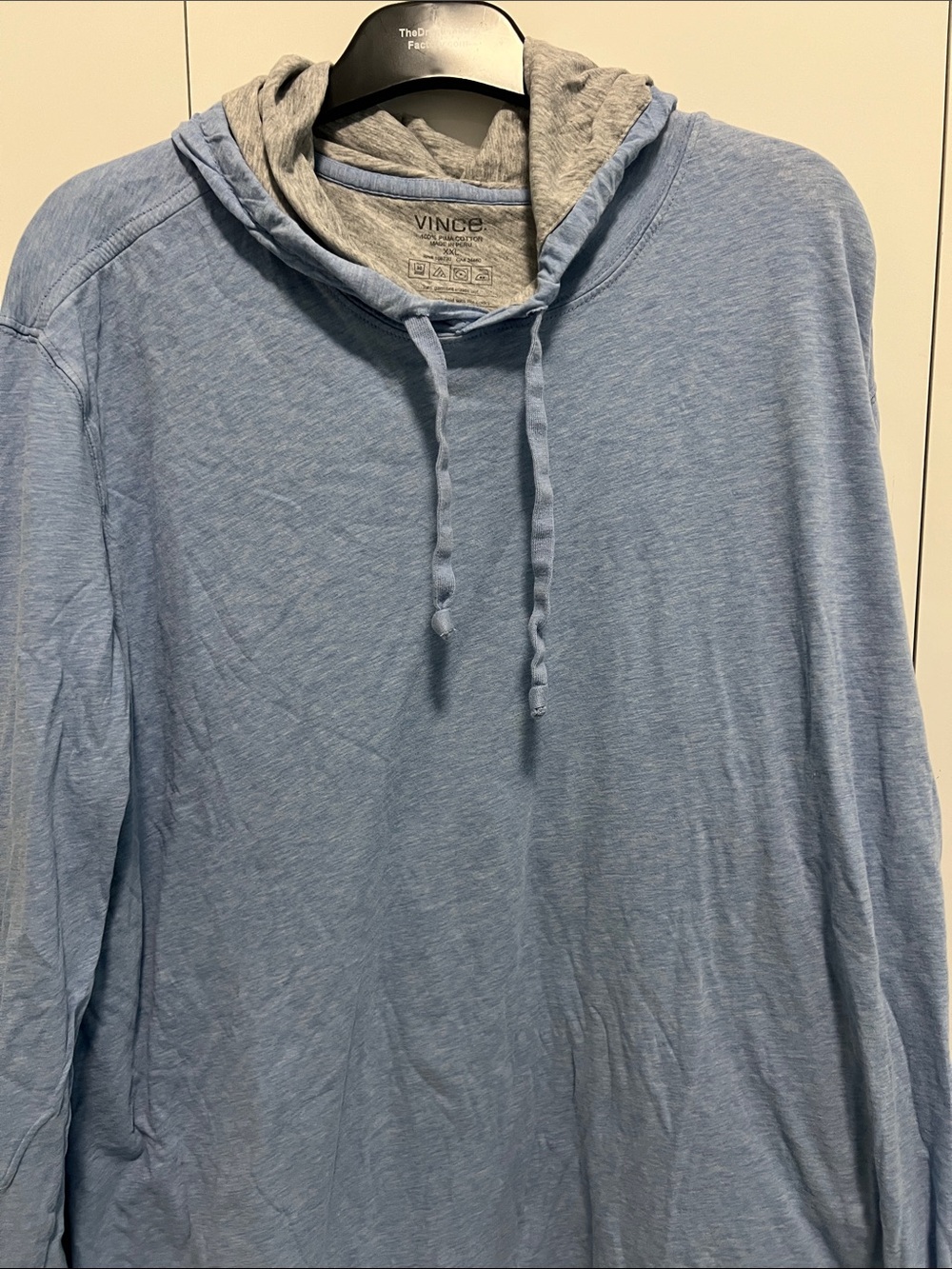 Vince Men’s heather Sky Blue Crewneck - double slub hoodie with Gray inner layer